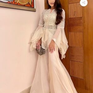 Elegant Cream Kurta with Flared Sleeves